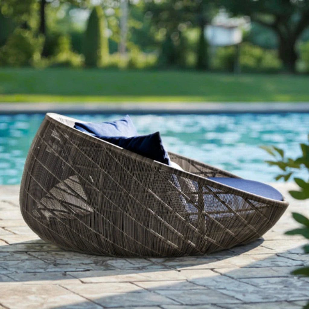 Round Rattan Outdoor Daybed Modern Sculptural Alfresco Outdoor Living