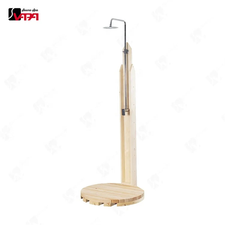 Handcrafted Timber Outdoor Shower Column with Stainless Steel Fittings