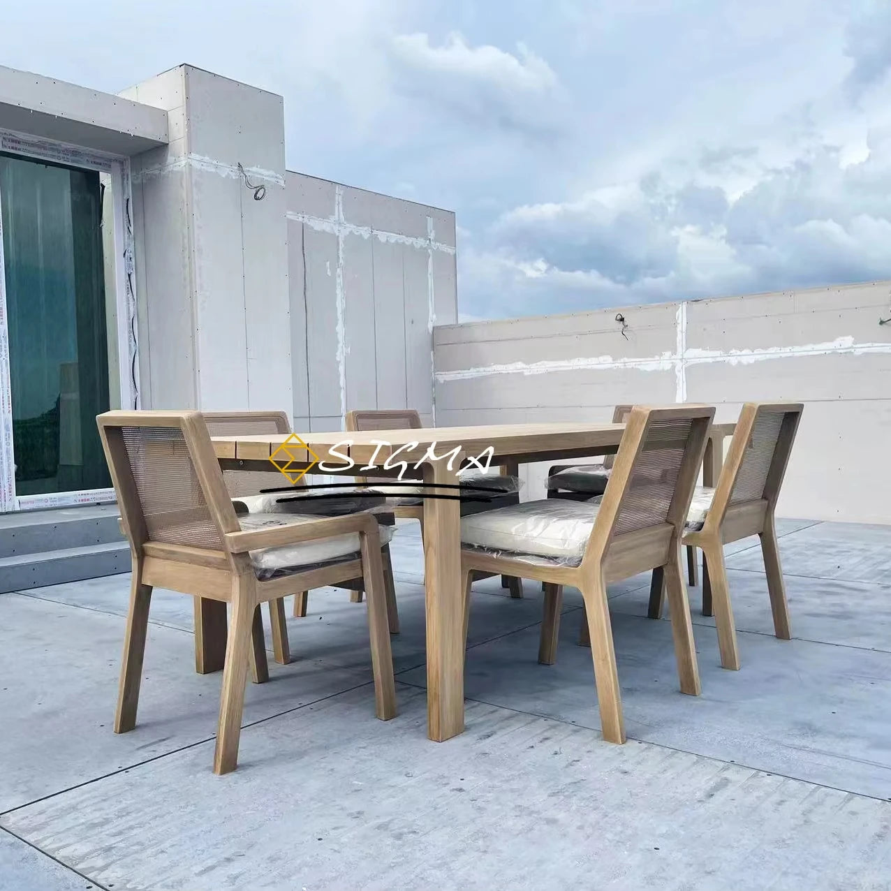 6-Seater Teak Dining Set Modern Rectangular Alfresco Outdoor Living Australia