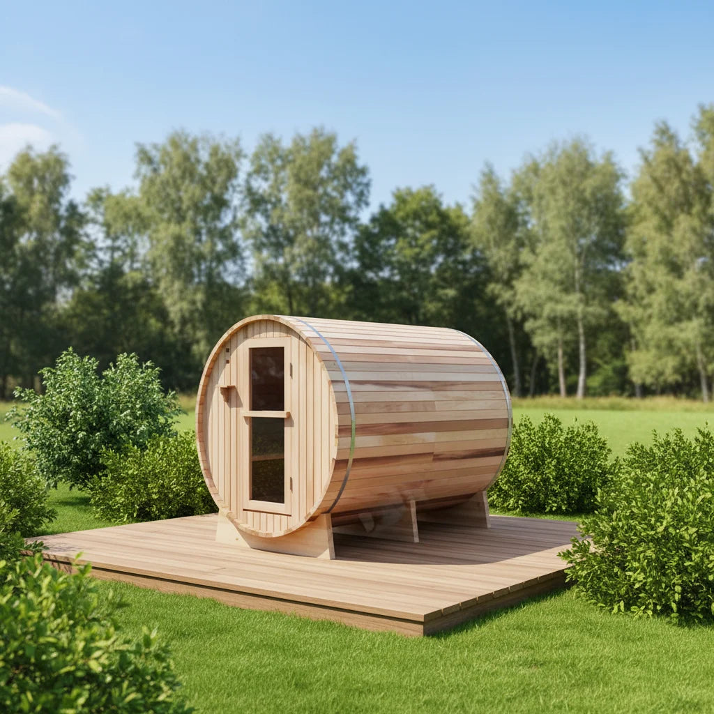 Custom Red Cedar Barrel Sauna Modern Alfresco Outdoor Living Australia