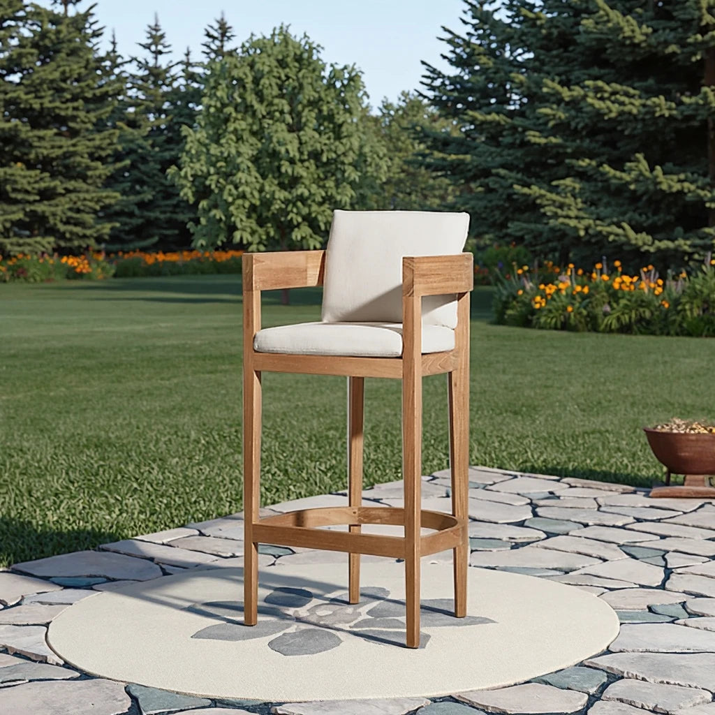 Teak Wood Bar Chair Curved Backrest Alfresco Outdoor Living Australia