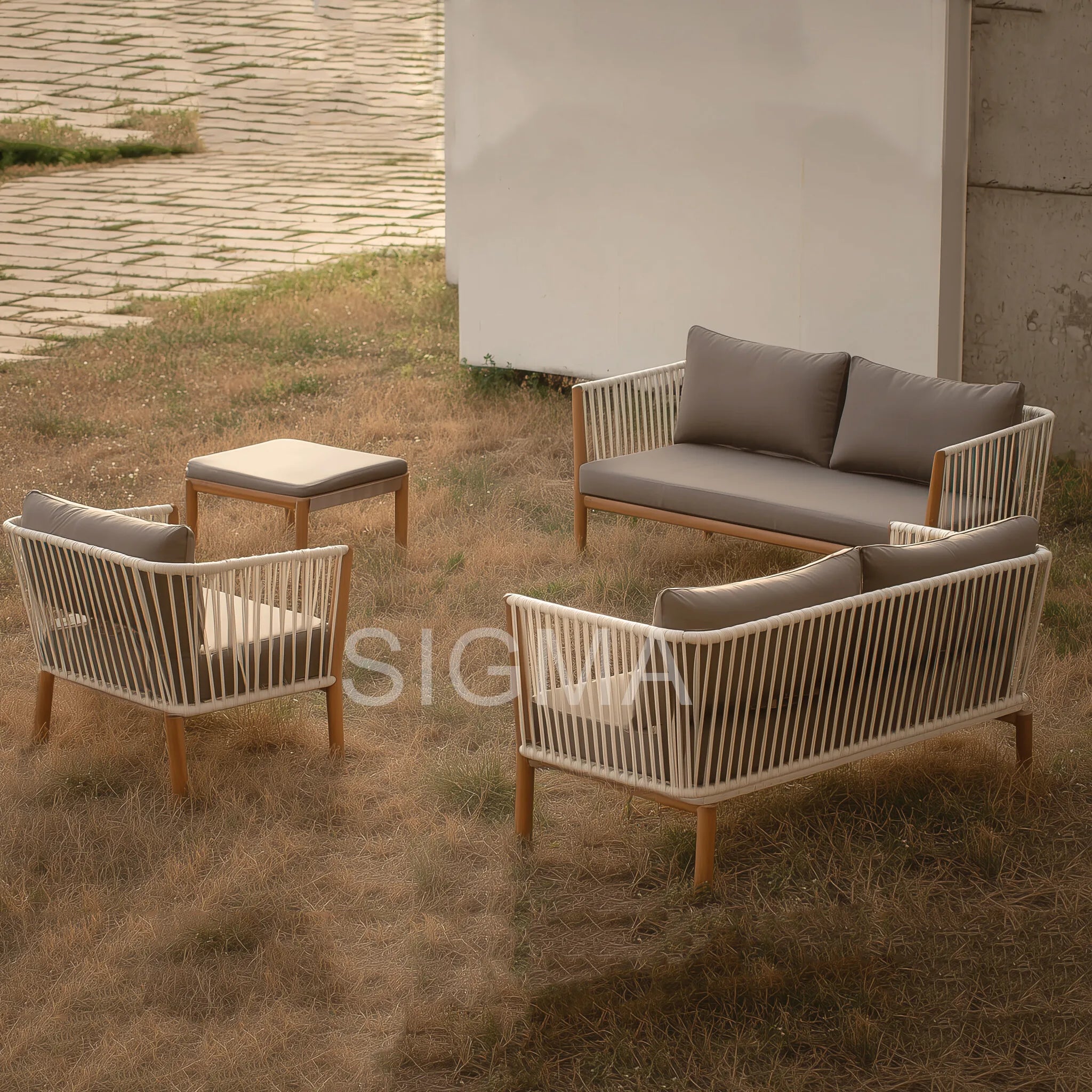Custom Outdoor Furniture Aluminum Rope Sofa Set Modern Alfresco Outdoor Living Australia