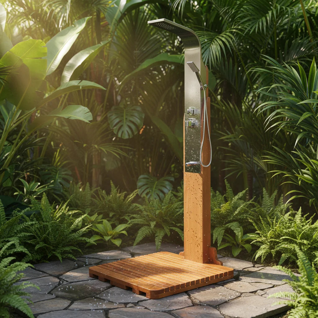 Modern Barrel Shower Column Architectural Finish Alfresco Outdoor Living Australia