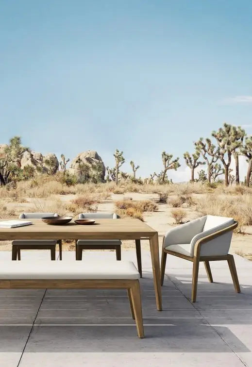 Teak Outdoor Dining Set, Sculptural Timber Style, Alfresco Outdoor Living Australia