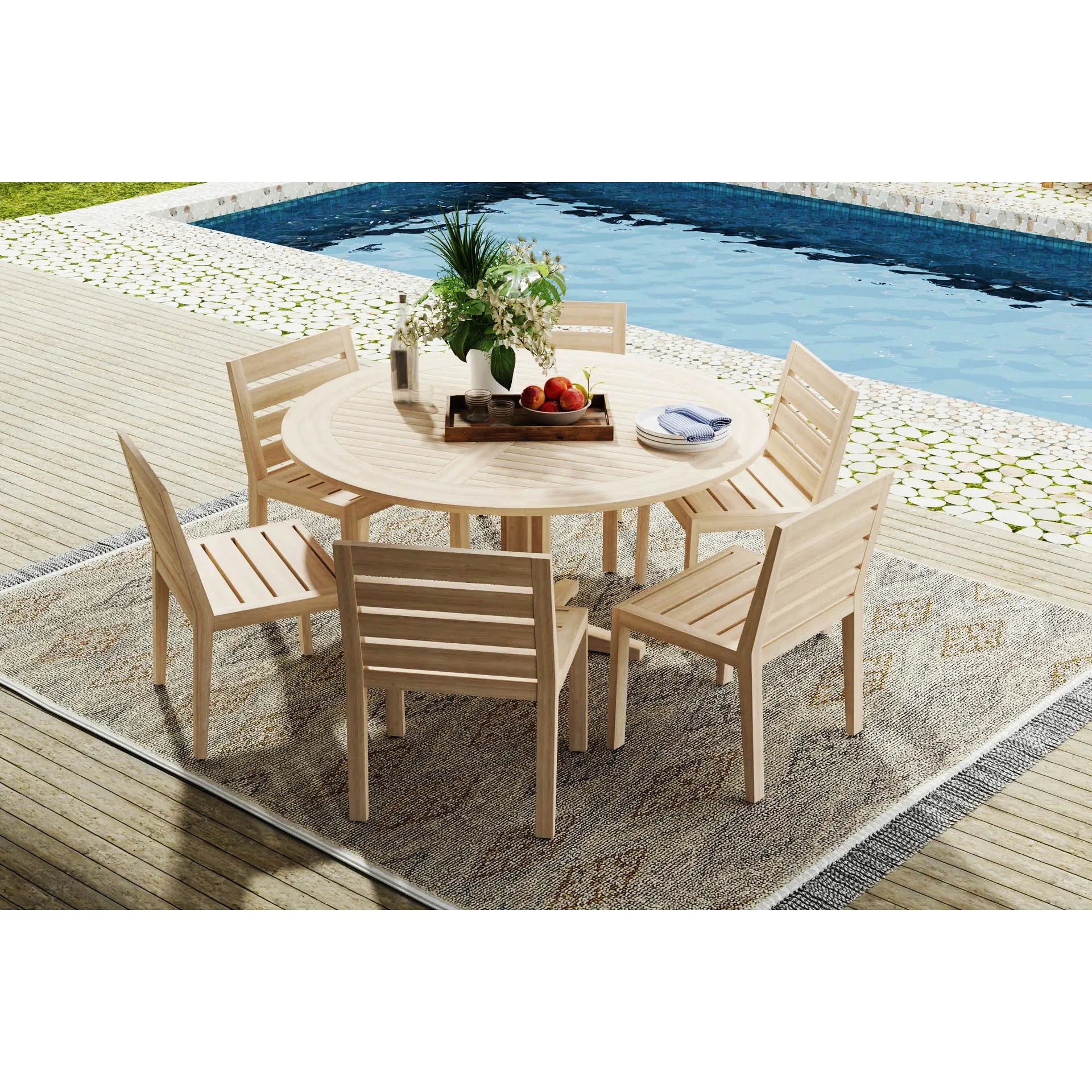 Teak Dining Set Round Table Weathered Alfresco Outdoor Living Australia