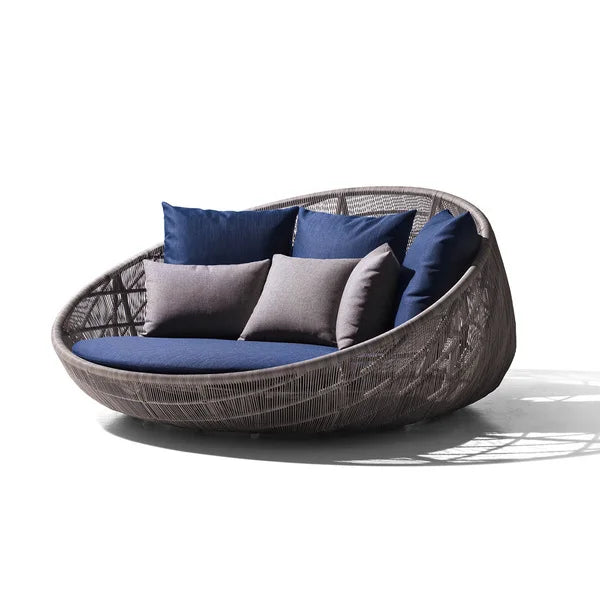 Round Rattan Outdoor Daybed Modern Sculptural Alfresco Outdoor Living