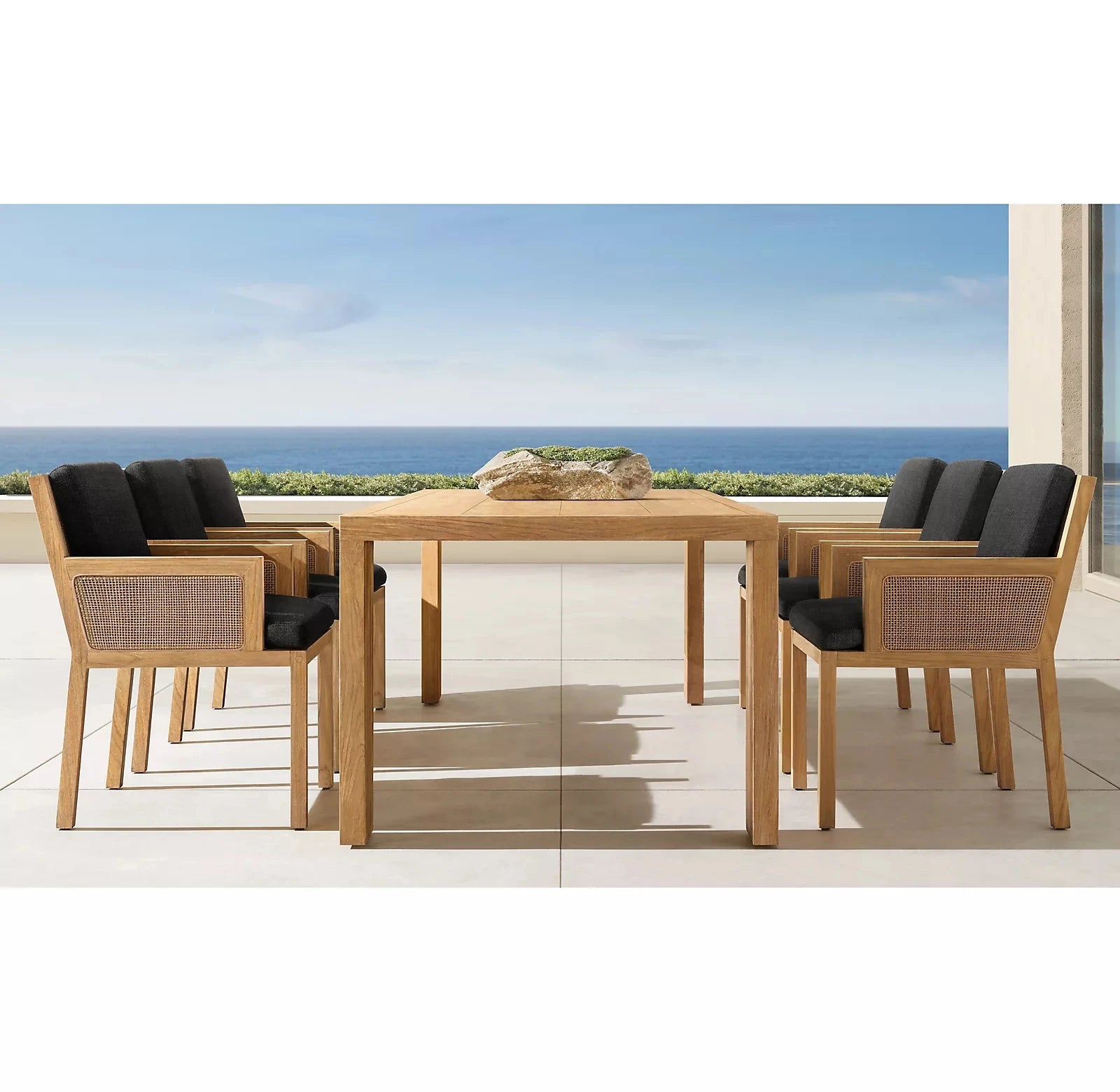 Teak Dining Set 6-Seater Woven Wicker Alfresco Outdoor Living Australia