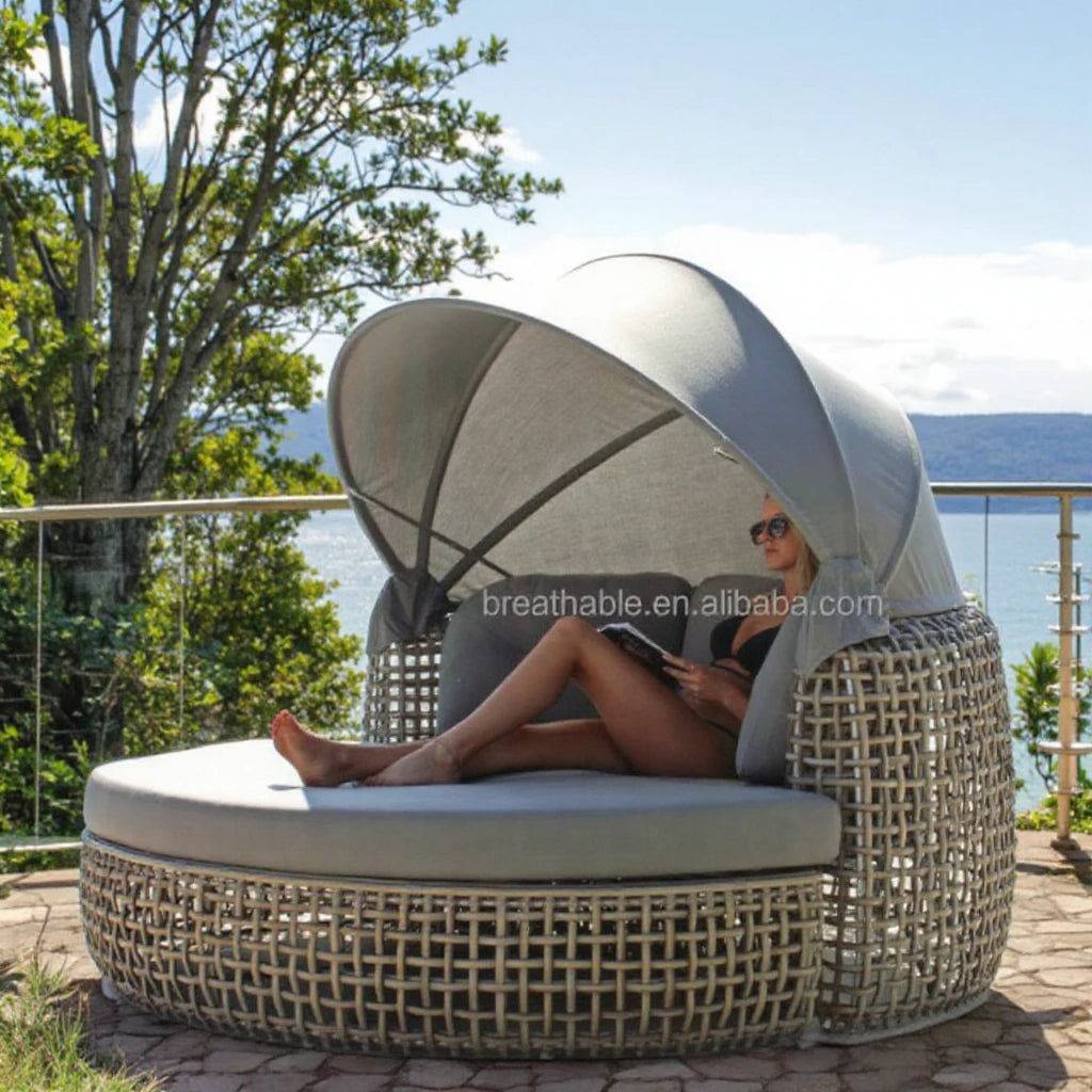 Custom Rattan Canopy Bed Round Daybed Luxury Alfresco Outdoor Living Australia