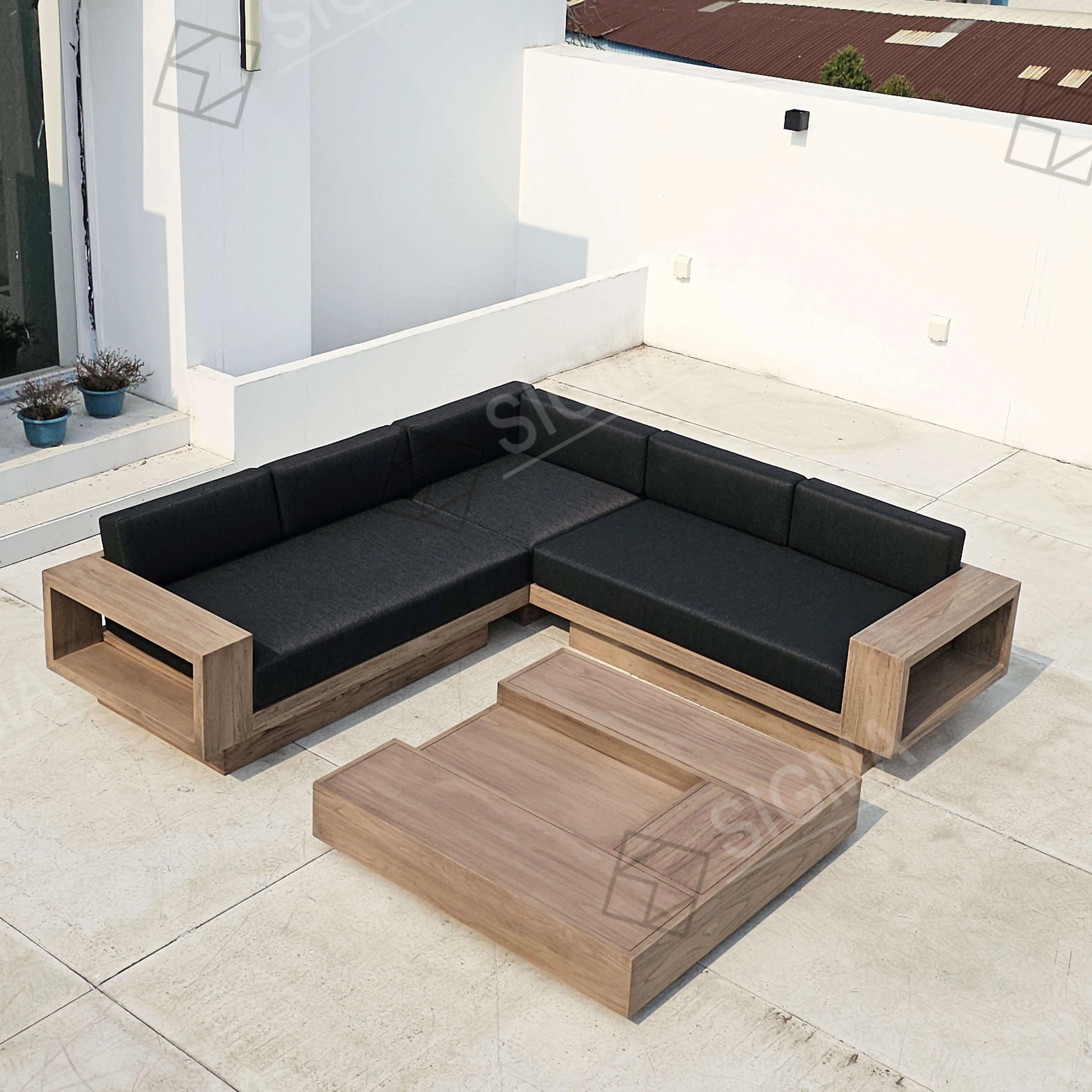 Custom Outdoor Furniture L-Shape Sofa Set Modern Teak Alfresco Outdoor Living Australia