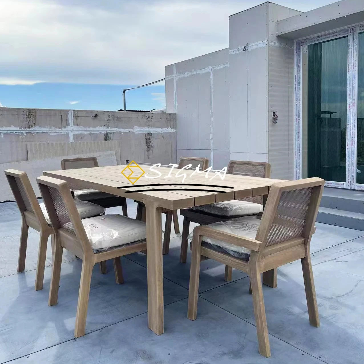 6-Seater Teak Dining Set Modern Rectangular Alfresco Outdoor Living Australia