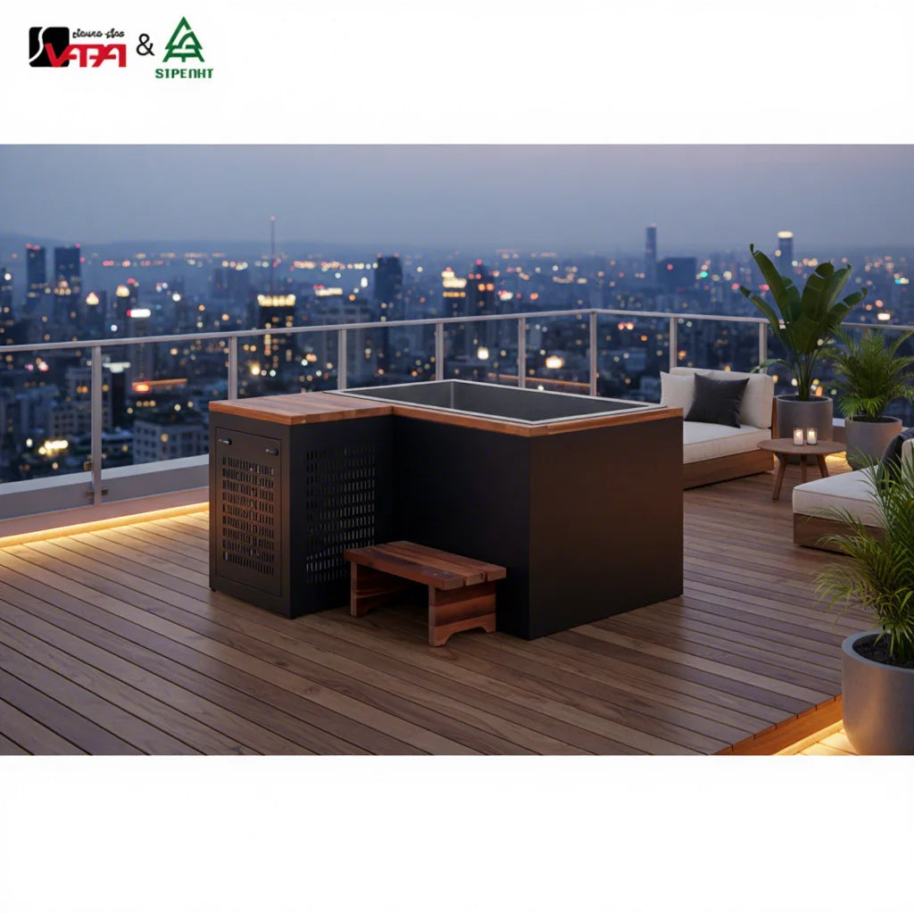 L-Shaped Alder Cold Plunge Tub Modern Alfresco Outdoor Living Australia