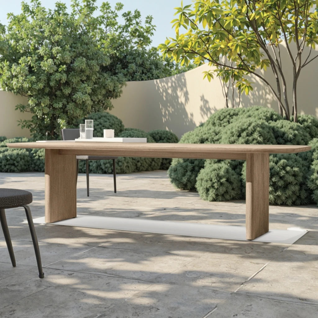 Teak Outdoor Dining Table Rectangle Curved Edge Alfresco Outdoor Living Australia