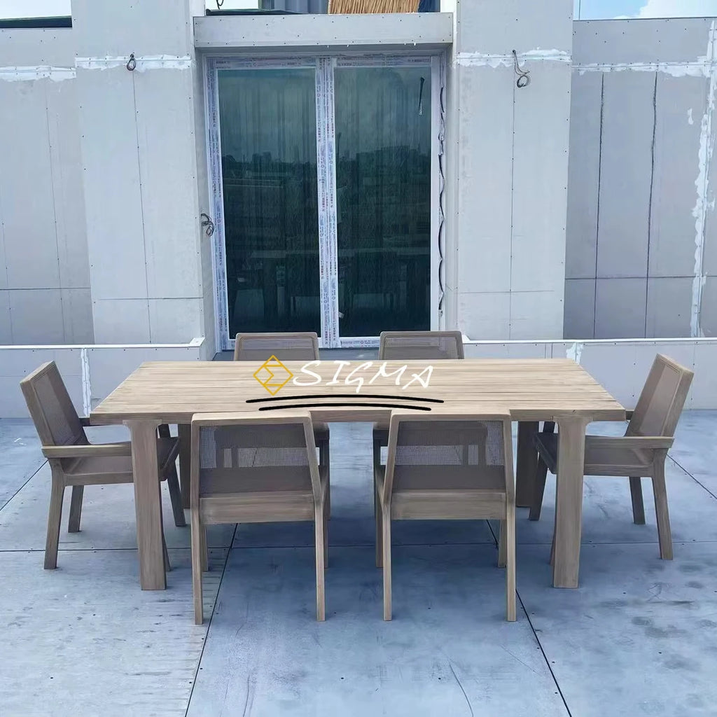 6-Seater Teak Dining Set Modern Rectangular Alfresco Outdoor Living Australia