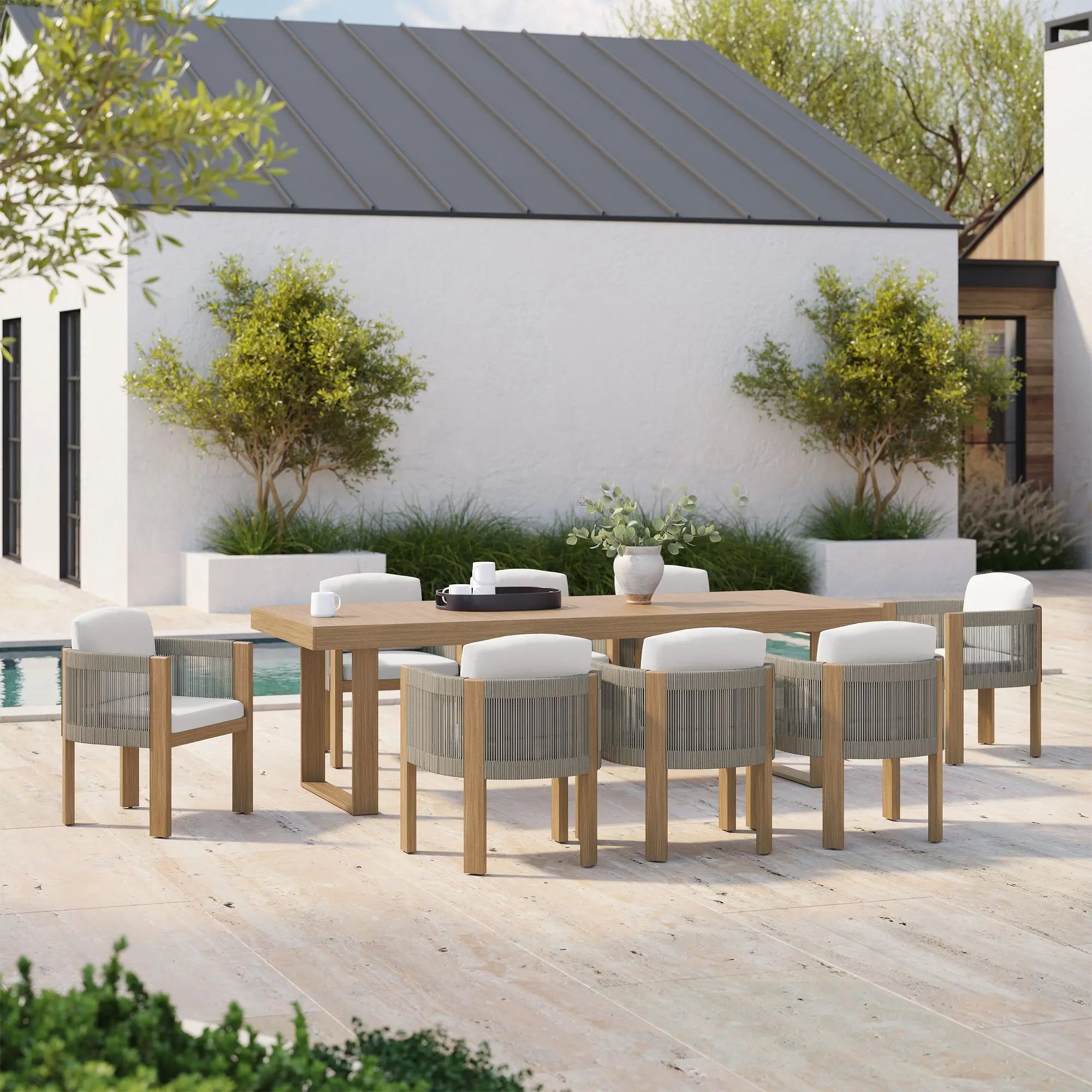 Outdoor Dining Set Rope Back Teak Contemporary Alfresco Outdoor Living