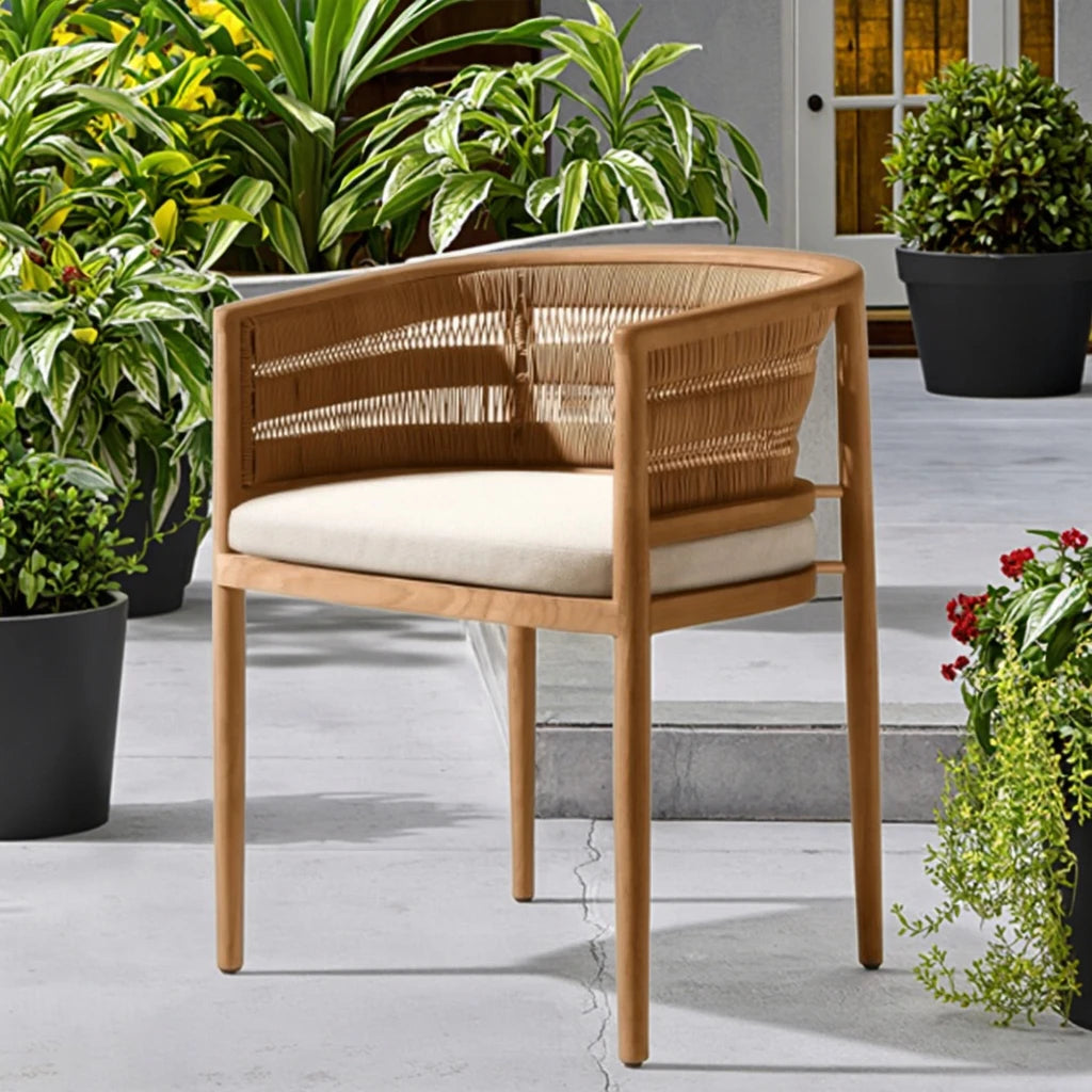 Teak Outdoor Dining Chair Traditional Woven Rattan Alfresco Outdoor Living