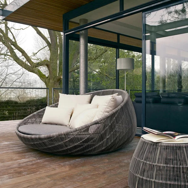 Round Rattan Outdoor Daybed Modern Sculptural Alfresco Outdoor Living