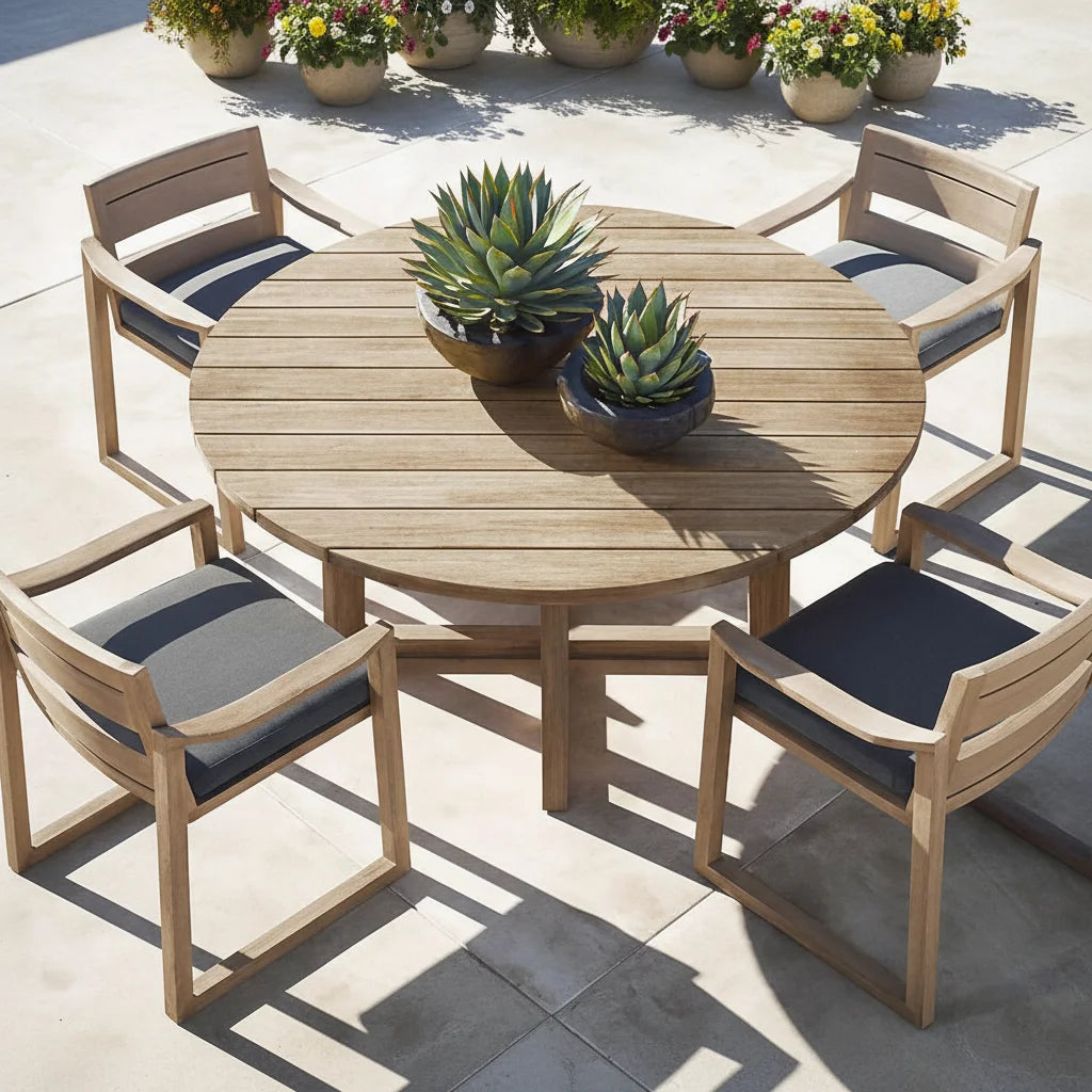 Teak Dining Table, Round Solid Wood, Alfresco Outdoor Living Australia