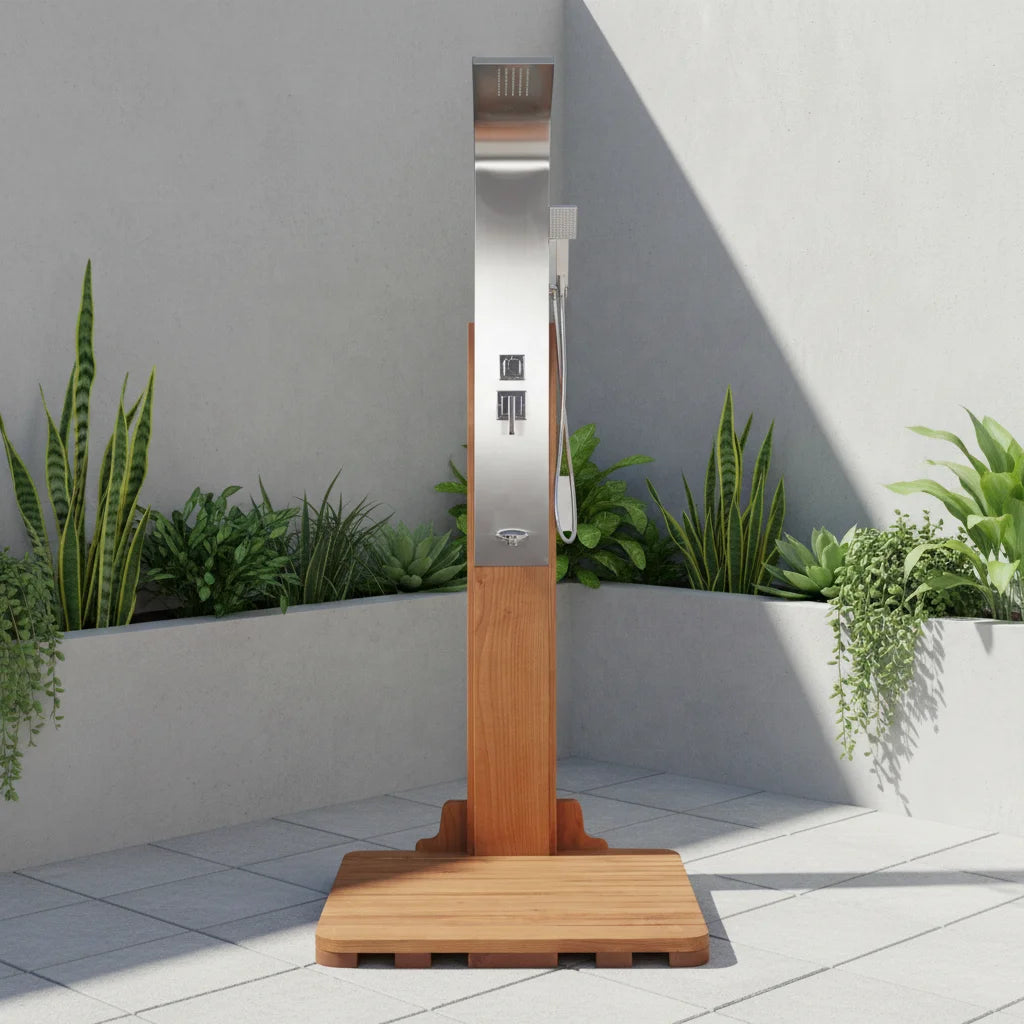 Custom Outdoor Shower Column Alder Timber Alfresco Outdoor Living Australia