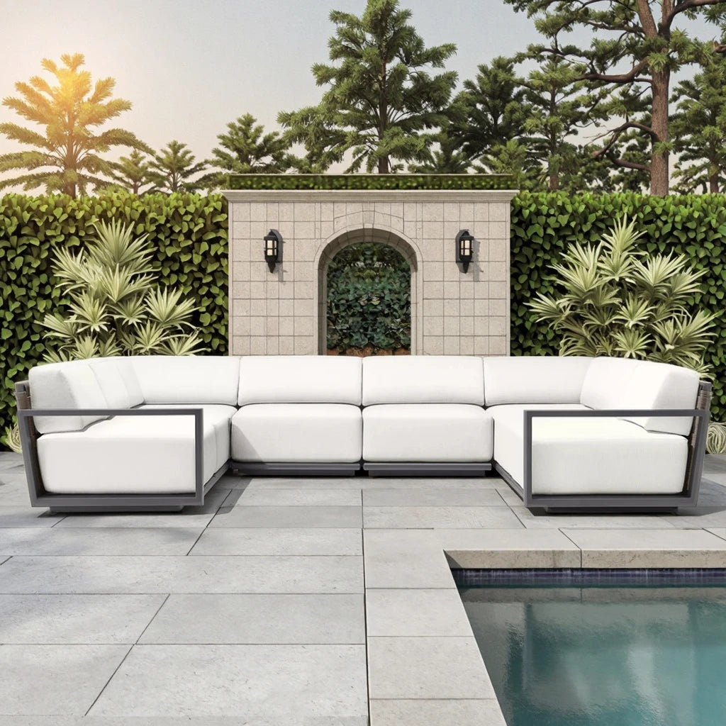 U-Shaped Sectional Sofa PE Rattan Aluminium Alfresco Outdoor Living Australia