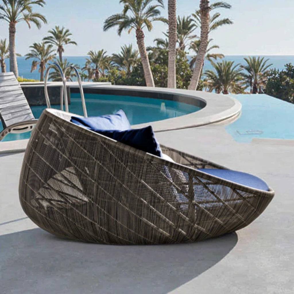 Round Rattan Outdoor Daybed Modern Sculptural Alfresco Outdoor Living
