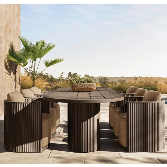 Designer Outdoor Dining Set Bold Curves Aluminum Alfresco Outdoor Living Australia