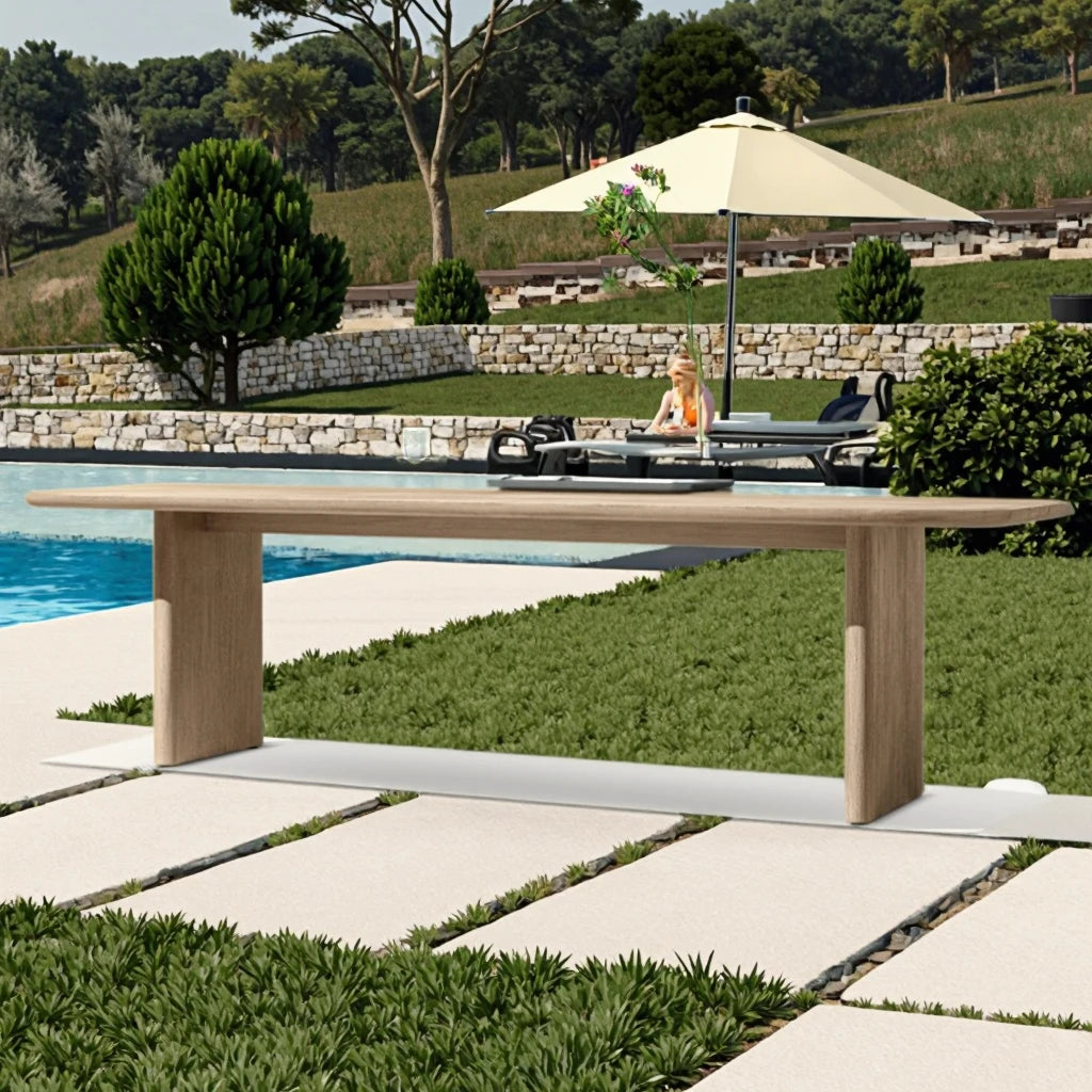 Teak Outdoor Dining Table Rectangle Curved Edge Alfresco Outdoor Living Australia