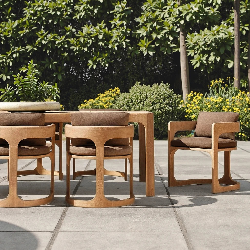 Custom Outdoor Furniture Teak Dining Set Curved Backrest Alfresco Outdoor Living Australia