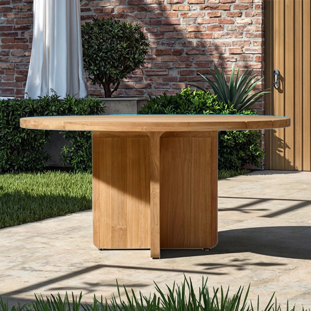 Teak Round Dining Table Solid Timber Alfresco Outdoor Living Australia
