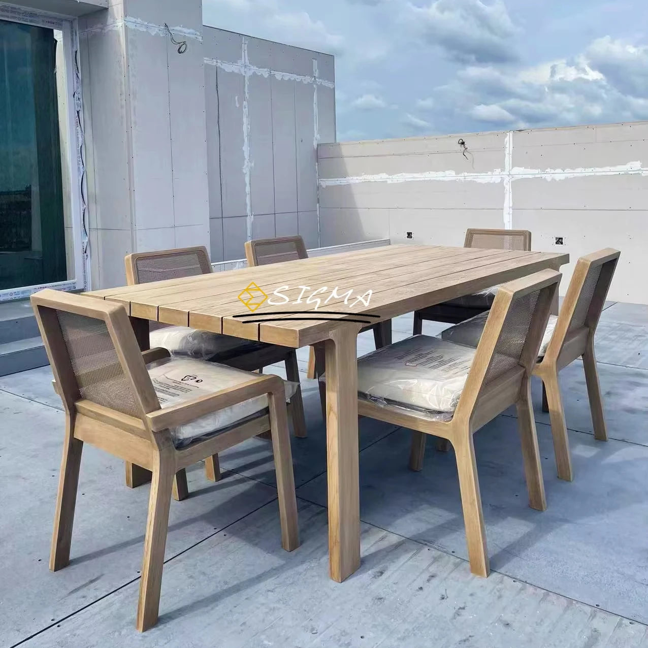 6-Seater Teak Dining Set Modern Rectangular Alfresco Outdoor Living Australia