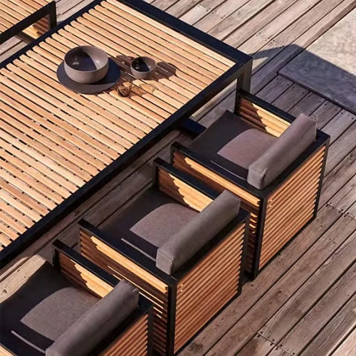 Custom Aluminum Teak Dining Set Modern Coastal Alfresco Outdoor Living Australia