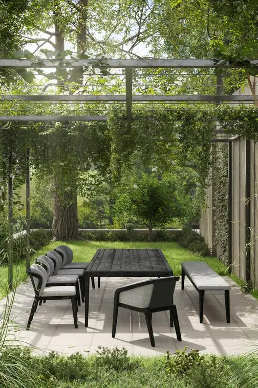 Teak Outdoor Dining Set, Sculptural Timber Style, Alfresco Outdoor Living Australia