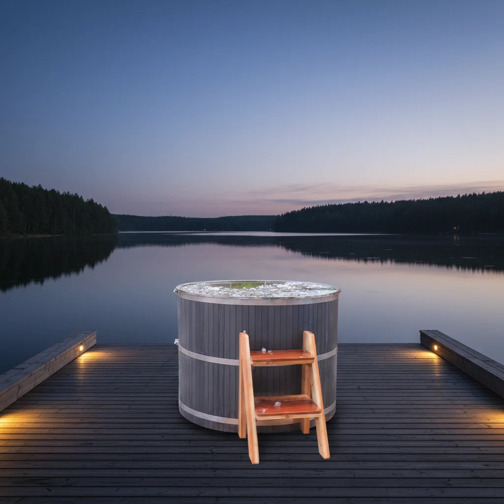 Stainless Steel Cold Plunge Tub Round Barrel Modern Alfresco Outdoor Living Australia
