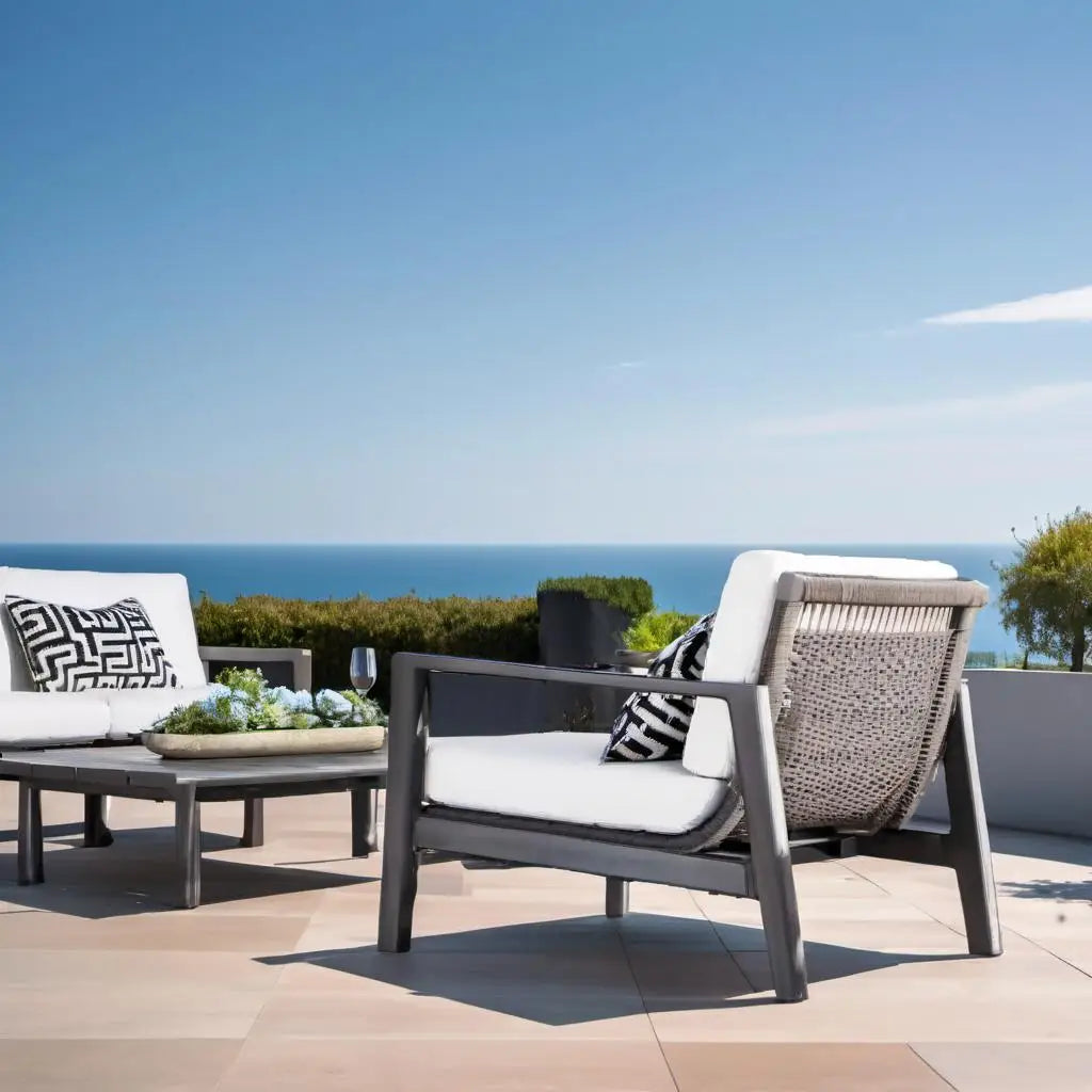 Modern Outdoor Garden Sofa Set Teak Aluminum Weather Resistant Lounge