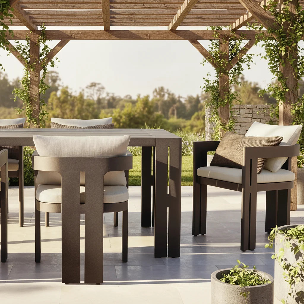 Custom Outdoor Furniture Aluminium T-Backrest Dining Set Modern Alfresco Outdoor Living Australia