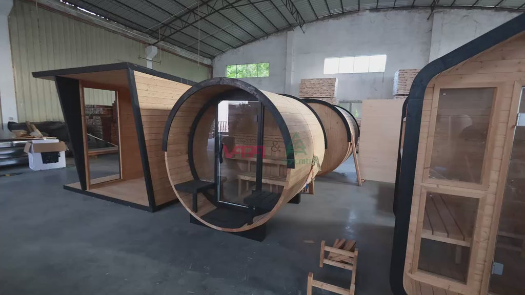 Outdoor Barrel Sauna Modern 1800x2400mm Alfresco Outdoor Living Australia